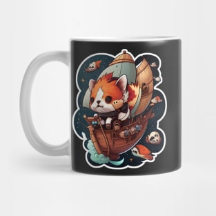 Red Panda on a Pirate Ship in Space Sticker Mug